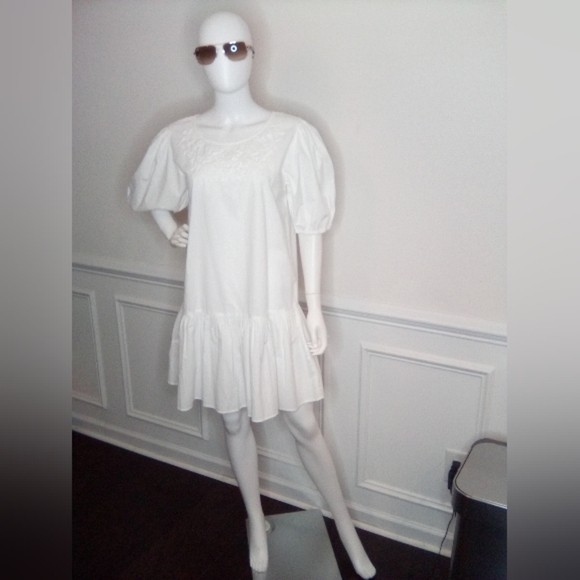 Women's Samson White Puff Sleeve Dress, Size Large, White - Picture 9 of 16